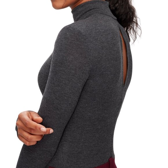 Charcoal Gray Mock Neck Pullover with Keyhole Back - Picture 2 of 5